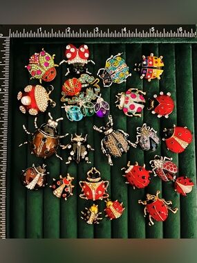 Ladybug Brooch Pin Lot 23 Pieces Enamel Beetle Rhinestone Insect Jewelry